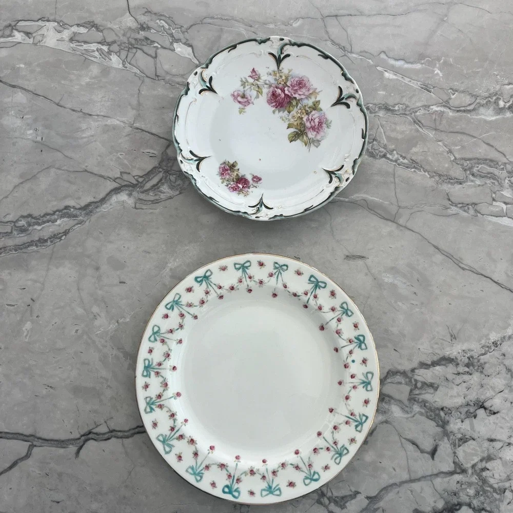 Pair of decorative‎ sweet plates pink and blue